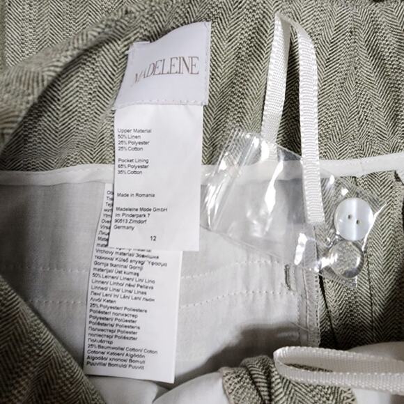 MADELEINE Linen Herringbone High Waist Wide-Leg Pants Size 12 - Picture 8 of 12